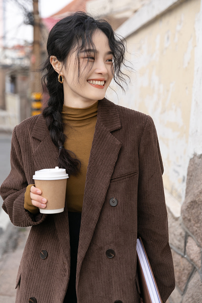 Corduroy Double Breasted Blazer Jacket