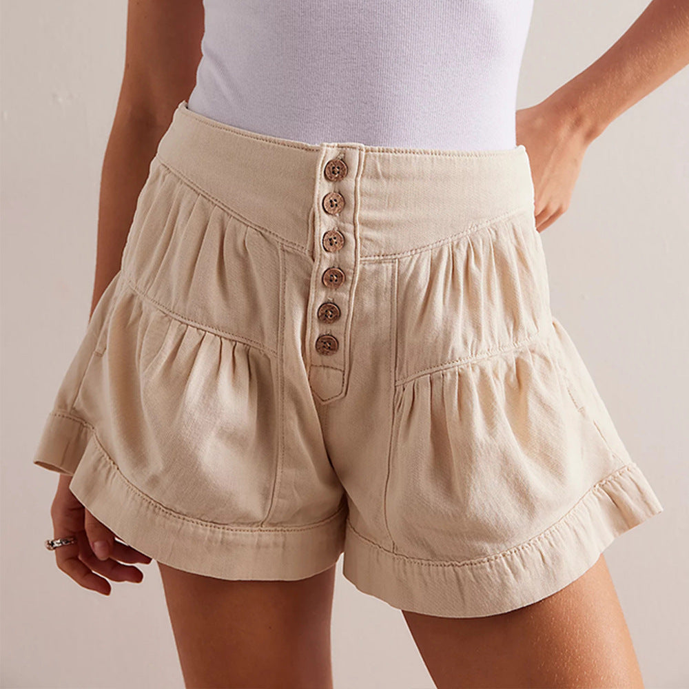 Ruffle Denim Shorts Casual Elastic Pocket Shorts