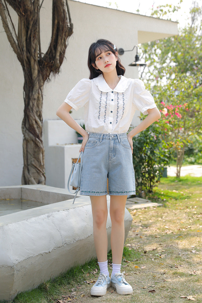 Flower Vines Embroidered Blouse