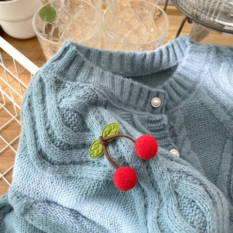 Cherry Pom Pom Cropped Cardigan