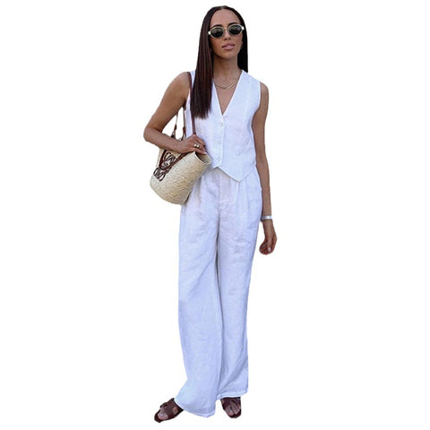 Cotton and Linen Sleeveless Vest Trousers Casual Suit
