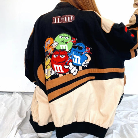 Motorcycle style color block print casual jacket