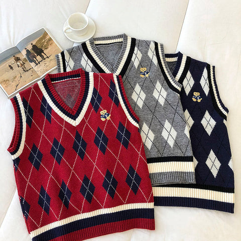 Bear Plaid Sweater Vest