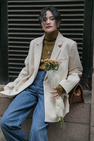 Corduroy Double Breasted Blazer Jacket