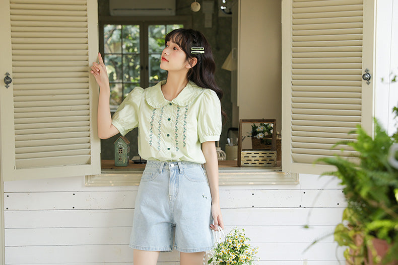 Flower Vines Embroidered Blouse