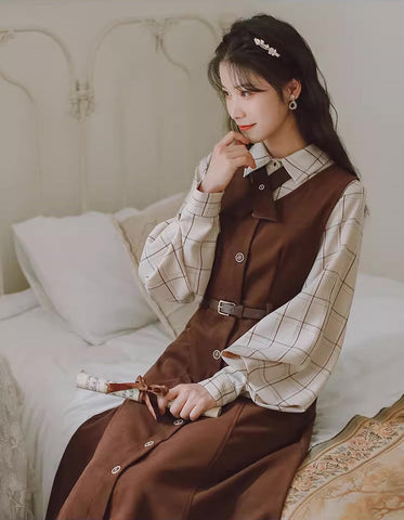 Button Up Suede Pinafore Dress