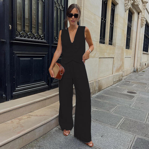 Cotton and Linen Sleeveless Vest Trousers Casual Suit