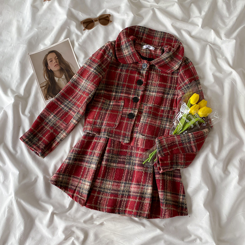 Berry Plaid Jacket & Skirt Set