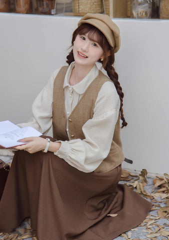 Waffle Puff Sleeve Blouse