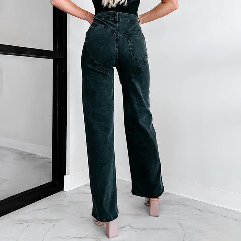 Versatile Studded Ripped Straight-Leg Wide-Leg Jeans