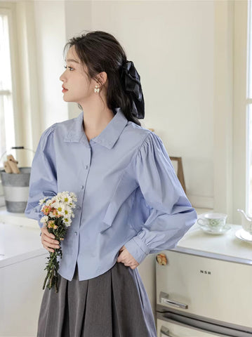 Basic Long Puff Sleeve Blouse