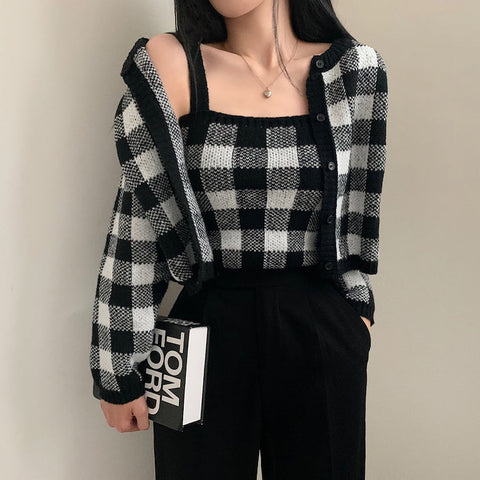 Gingham Cropped Cardi & Cami Set