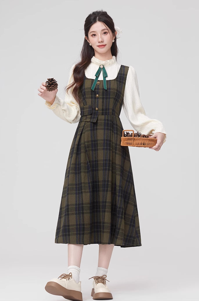 Cabin Plaid Twofer Midikleid