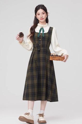 Cabin Plaid Twofer Midi Dress