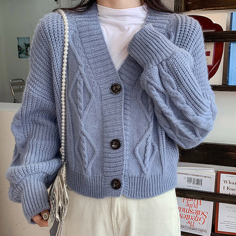 Cropped Cable Knit Cardigan