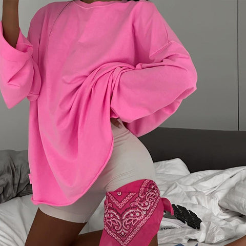 Pink Long-Sleeved Loose Solid Color Shirt