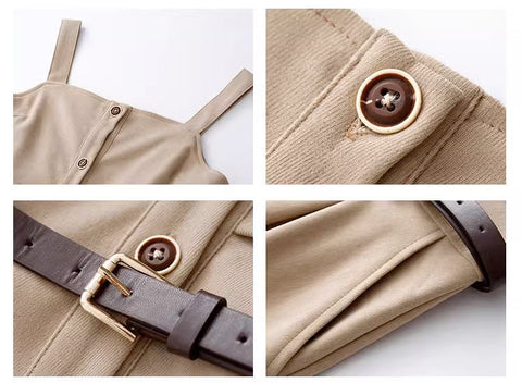 Suede Button Up Cami Pinafore Dress