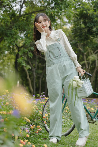 Flower Vines Embroidered Overalls