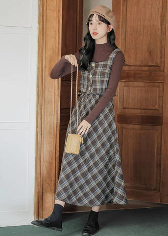 Mint Mocha Kariertes zweiteiliges Midi-Set