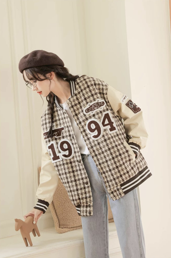 1994 Tweed-Baseballjacke mit Karomuster