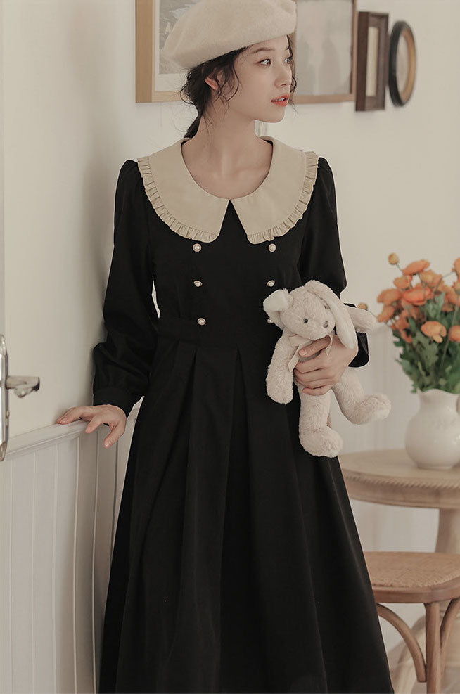 Corduroy Suede Peter Pan Midi Dress