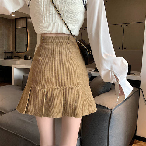 Corduroy Mermaid Pleated Skirt