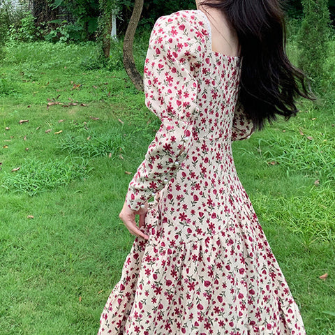 Sweet Floral Corduroy Midi Dress