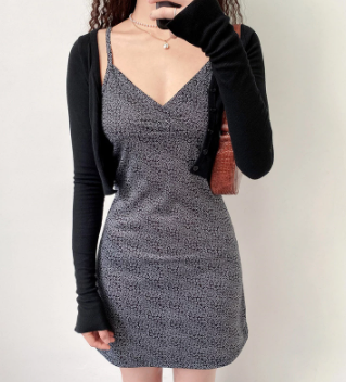 Voguable dress print V-neck tight-fitting suspender skirt traf sweaters small floral y2k woman dress