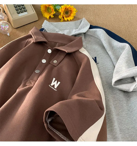 Short-sleeved polo shirt half high lapel T-shirt trendy brand trend versatile five-point half sleeve y2k tops