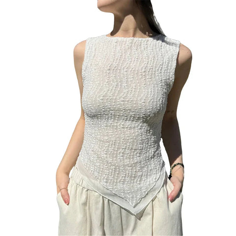 Irregular Tank Top y2k Clothes Solid Color Round Neck Sleeveless T Shirt Vest 2000s Aesthetic Clothing Streetwear