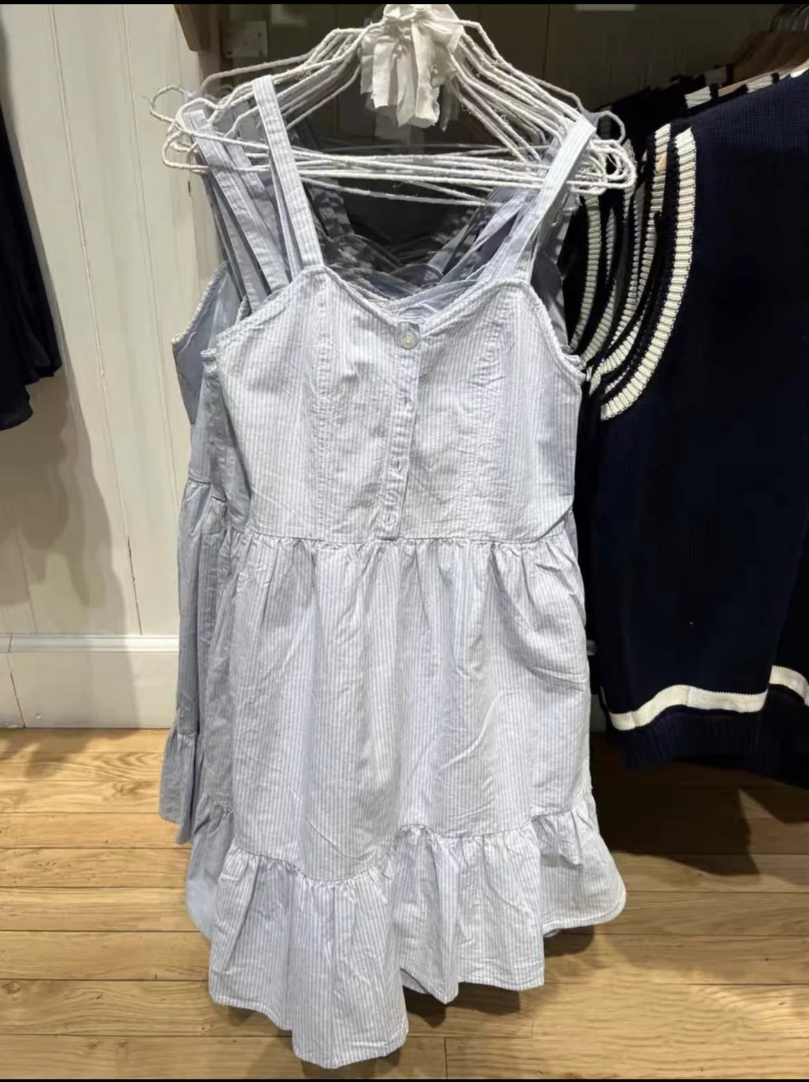 Voguable Vintage Girls Y2K Sweet Slim Striped Mini Dress Ladies Soft Cotton Cute Strapped Dresses for Chic Outfits