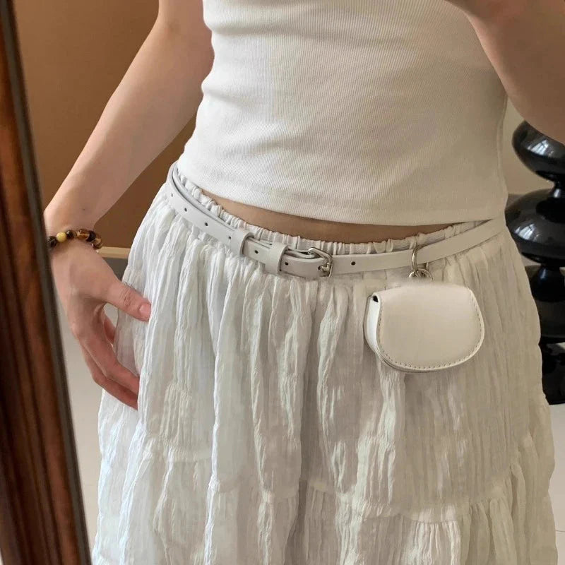 Korean All Match Mini Handbags Vintage Ins Belt Purses Solid Leather Streetwear Simple Waist Packs Y2k Aesthetic