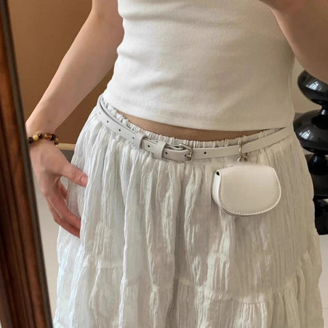 Korean All Match Mini Handbags Vintage Ins Belt Purses Solid Leather Streetwear Simple Waist Packs Y2k Aesthetic