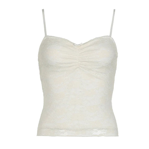 Voguable Sweet Floral Lace Patchwork Crop Top White Black Coquette Aesthetic Double Layer Folds Camis Y2K Cute Vest  Women