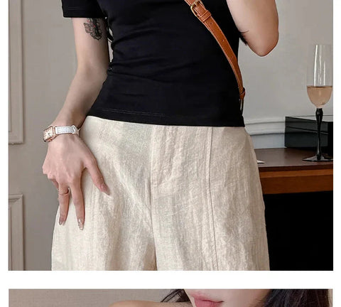 Solid Off Shoulder Short Sleeve T Shirt Simple Basic Single Sleeved Jumper Top Streetwear Slim Fit FeY2K Clothes Tees