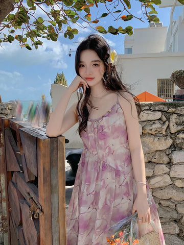 Voguable Elegant Floral Midi Dress Casual Y2k Clothing White One Pice Dress Korean Beach Style Slim Party Dress Chic