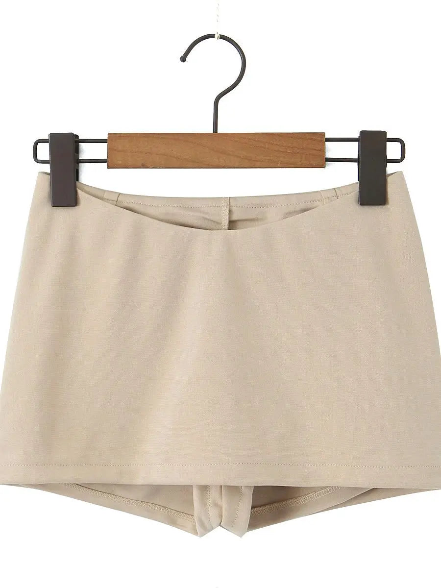 Voguable Y2K V Low Waist Mini Skirt With short lining A-line Package Hips Mini Short Skater Party  Black Brown
