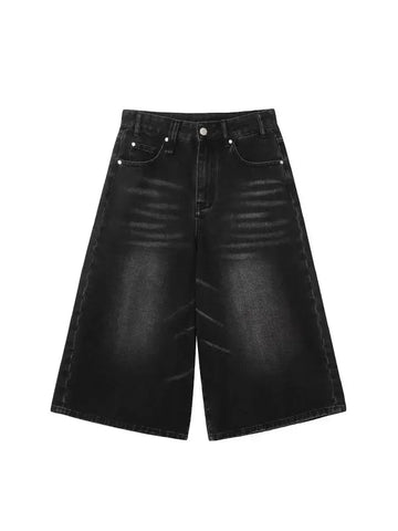 Voguable Y2k Retro Low Rise Jorts Brushed Black Wash Cropped Baggy Jeans Wide Leg Frayed Denim Short Pants Acubi Fashion
