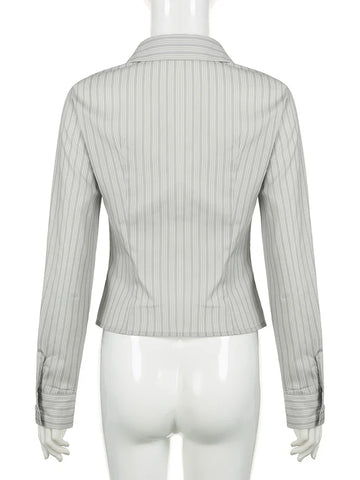 Voguable Striped Blouses Office Ladies Y2K Aesthetic Vintage Buttons Up Lapel Collar Shirts Korean Casual Tops