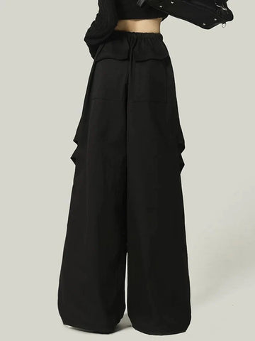 Black Y2K Streetwear Cargo Pant Vintage High Waist American Loose Trousers Hip Hop Retro Bf Wrinkles Paratrooper Pants New