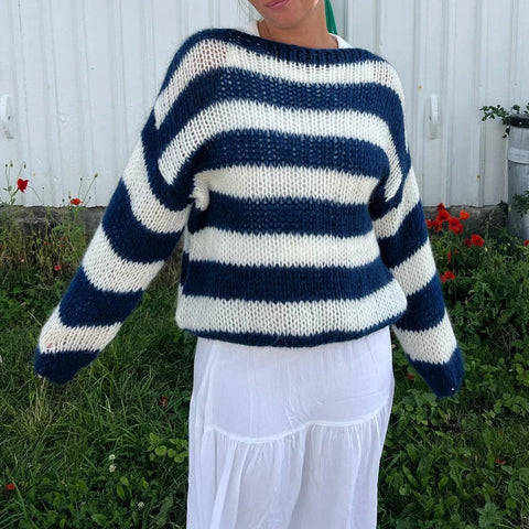 Striped Loose Fit Knitted Pullovers Long Sleeve Knitwear Vintage Grunge Y2K Sweater Preppy Clothes