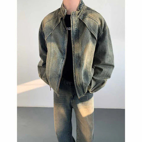 American Zipper Denim Jacket High Quality Outwear High Street Design Denim Jacket Man Woman Hip Hop Retro Coats y2k fashion