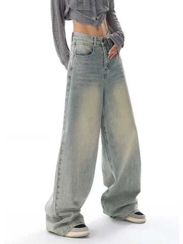 Y2K American Retro Jeans High Waist Streetwear Loose Wide Leg Denim Trousers Bf Harajuku Hip Hop All-Match Straight Pants