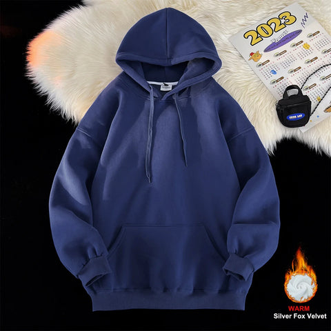 Y2k Pullover Hooded Oversize Hoody Sweatshirt Tops Solid Drop Shoulder Harajuku Streetwear Clothes
