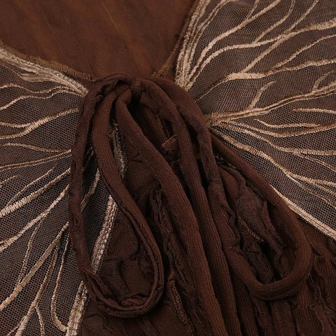 Voguable Lace Butterfly Patchwork Cardigan Top for Y2K Aesthetics Brown Bandage Long Sleeve T Shirts Grunge Fairycore