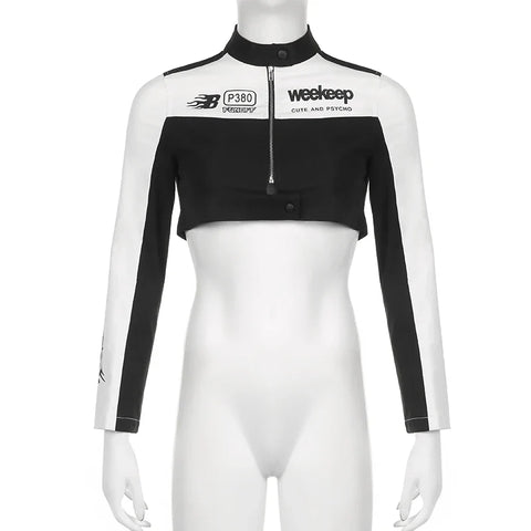 Voguable Cropped Jackets for Cool Biker Style Streetwear Zipper Up Short Coat Y2K Long Sleeve Outerwear