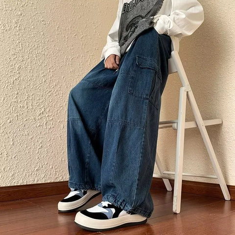 Y2k Style Casual Hip Hop Jeans for Wide Leg Loose Straisht Cargo Trousers Harajuku Streetwear Pants