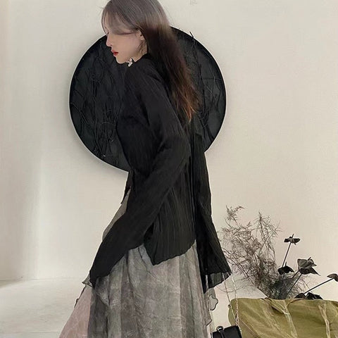 Voguable Gothic Black Shirt Yamamoto Style Dark Aesthetic Blouse Irregular Designer Clothes Emo Alt Clothes Grunge Tops Y2k
