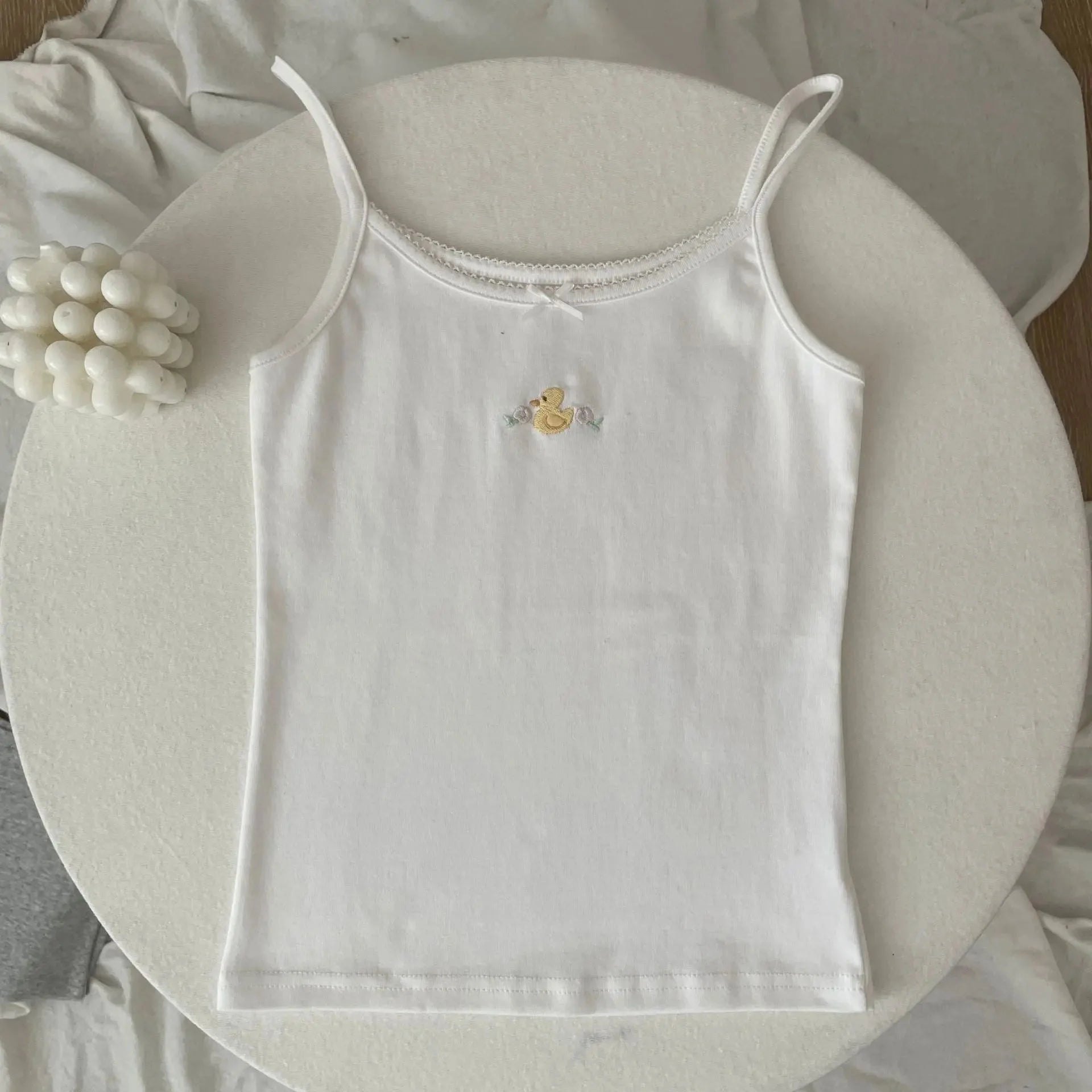 Floral Eyelet Bow Cotton Crop Tops Lace Trim Sleeveless Slim Tank Top Preppy Style Sweet Camisole Y2k Clothes