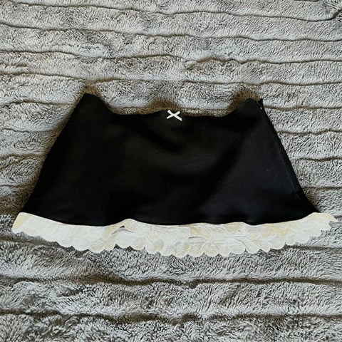 dress lace Harajuku solid color Y2K slit short skirt cute emo girls comfortable satin aesthetic sling dress